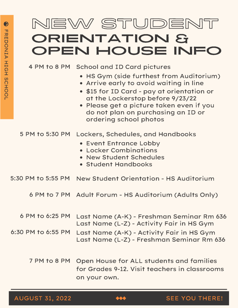 HS New Student Orientation & Open House Info Fredonia High School